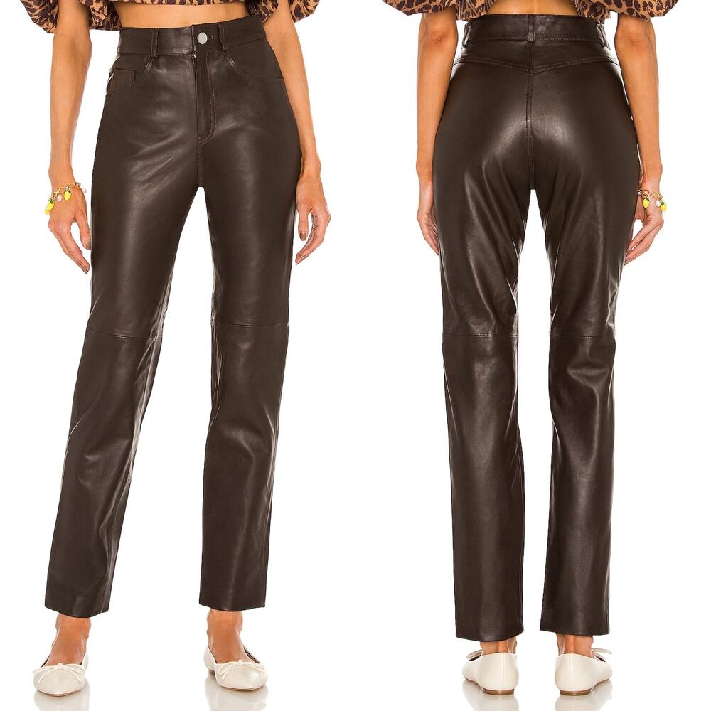 LPA Leather Pant 417 in Brown‎ Size XL High Waist Straight Leg 100% Leather Sexy - Picture 2 of 16